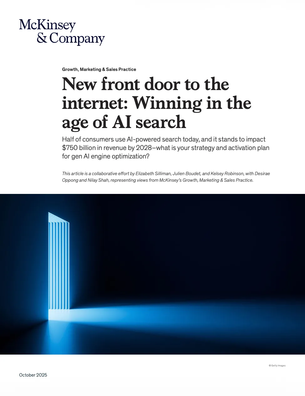 Cover of the McKinsey & Company article: New front door to the internet — Winning in the age of AI search